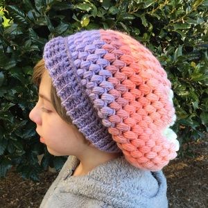 Brand New! Kids Salmon & Purple Slouch Hat
